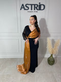 Rochie Paloma lungă neagră funda și trenă laterală cărămizie