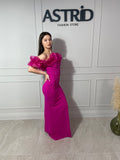 Rochie Bella lungă cu mânecă bufantă și aplicații perle