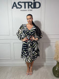 Rochie Bela midi în cloș cu imprimeu zebra