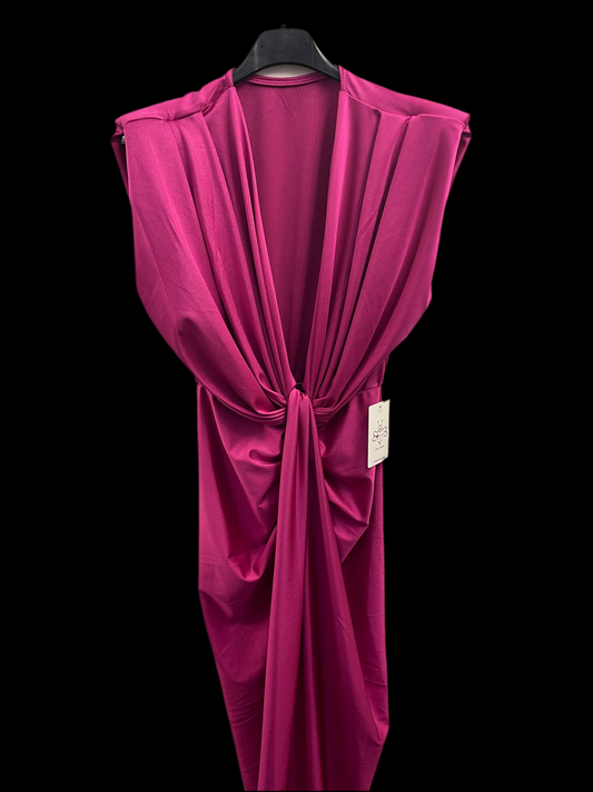 Rochie Nadina midi din lycra cu nod în talie