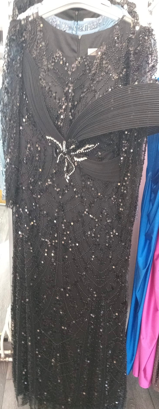 Rochie Elisa lungă din paiete cu mânecă lungă și aplicații pietre