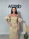 Rochie Amelie lungă din paiete cu mânecă bufantă