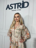 Rochie Florence midi in clos cu nasturi tip bijuterie si imprimeu floral