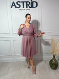 Rochie Kleo midi în cloș mânecă lungă imprimeu bulinuțe