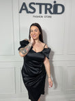 Rochie Reea midi cu decolteu tip bărcuță și falduri în talie
