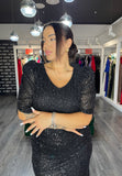 Rochie Elena midi din paiete mânecă 3/4