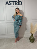 Rochie Belize midi cu mâneci detașabile și aplicații paiete și sclipici