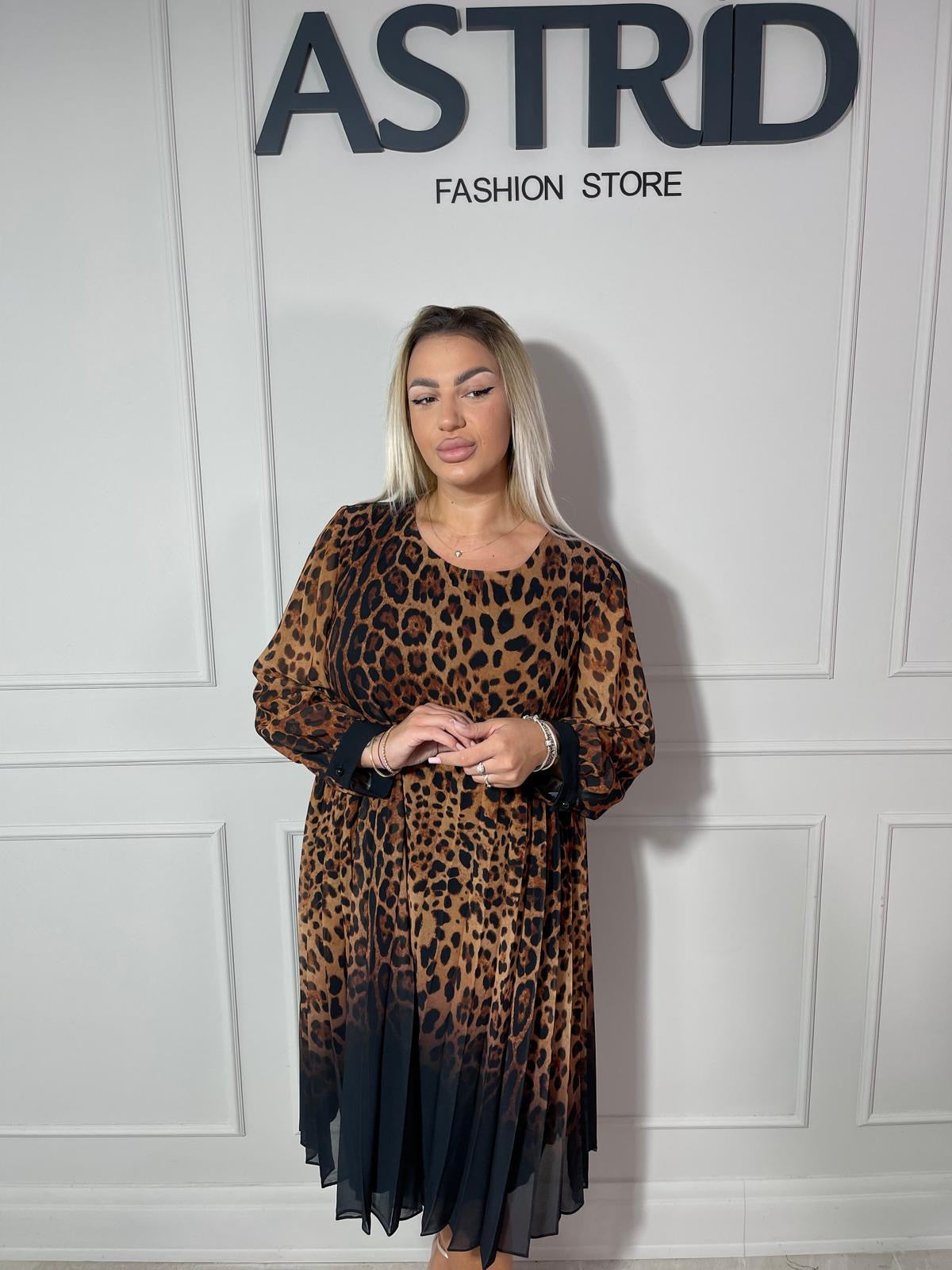 Rochie Ava midi animal print plisată