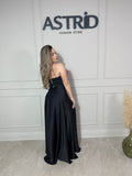Rochie Eva lungă din satin tip corset și aplicații pietre la bust