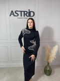 Rochie Laila lungă neagră mânecă lungă și aplicații paiete