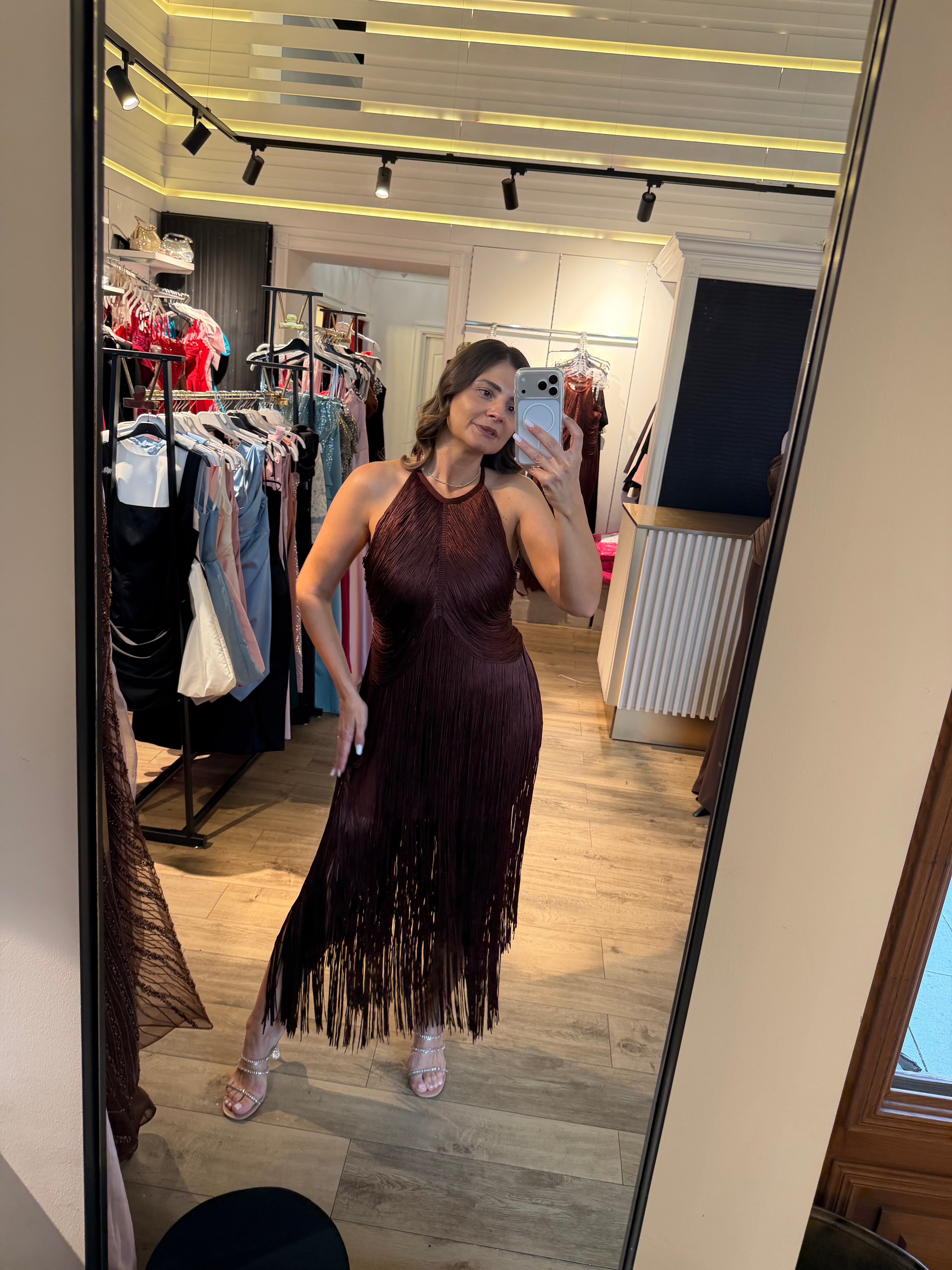 Rochie Fringe midi bandage cu franjuri