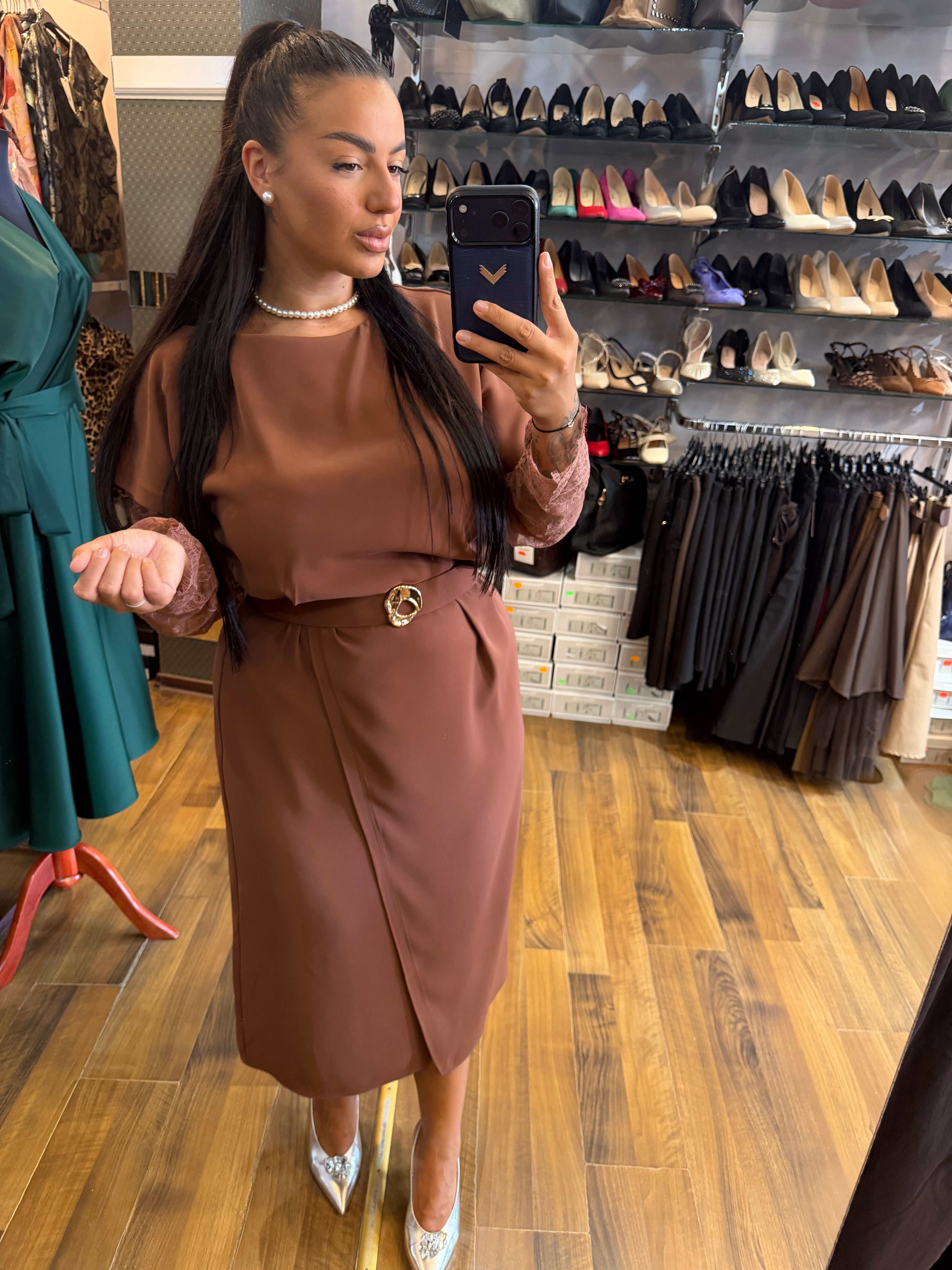 Rochie Callypso midi cu mâneci detașabile din dantela