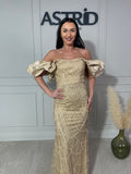 Rochie Amelie lungă din paiete cu mânecă bufantă