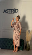 Rochie Any midi din satin cu încrețituri in talie