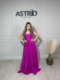 Rochie Lucy lungă din tafta tip corset și crăpătură pe picior
