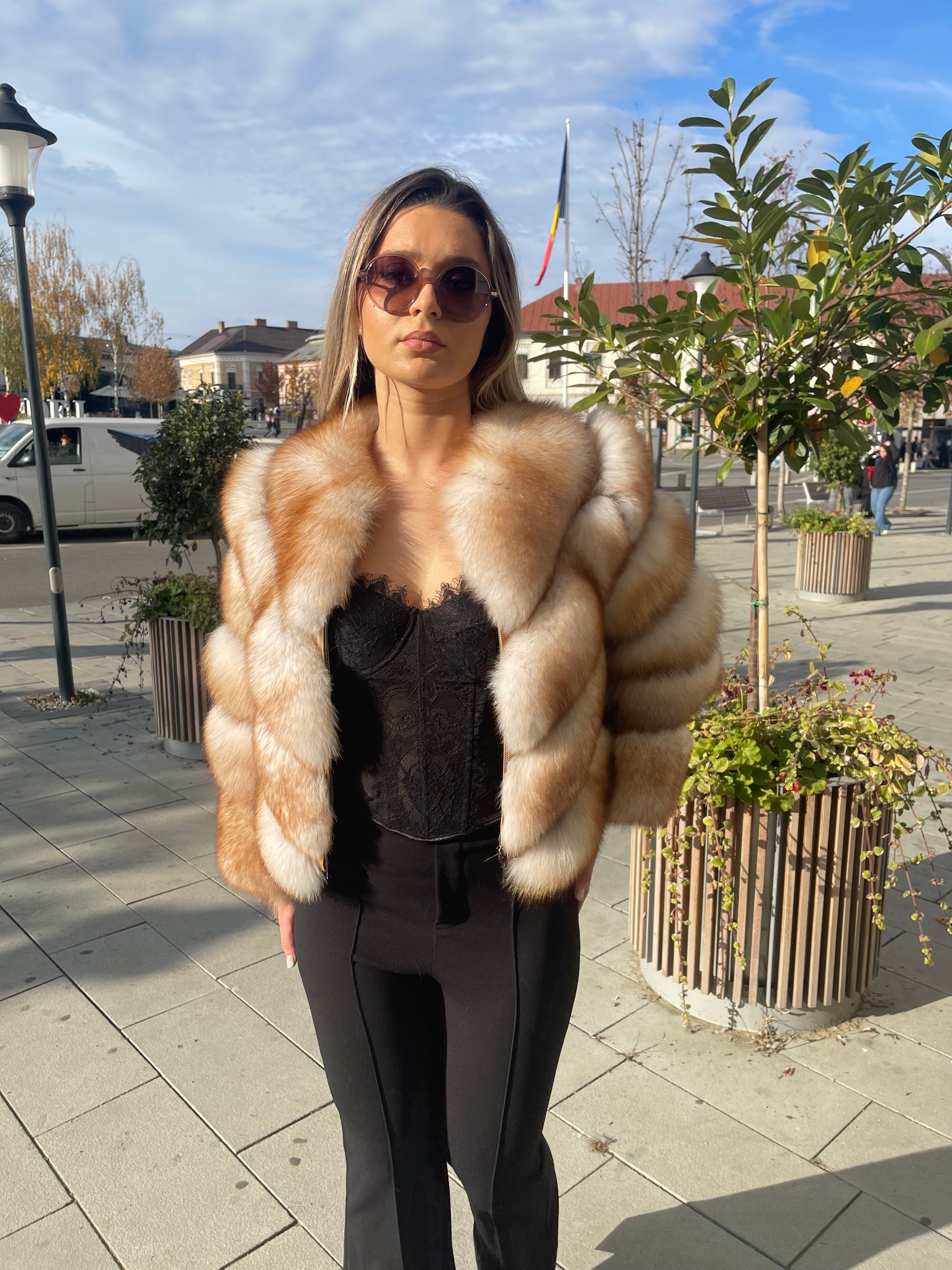 Blană naturală Wendy maro cu bej