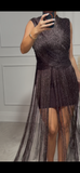 Rochie Amina scurta din bandaj cu franjuri