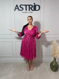 Rochie Gloria midi mânecă 3/4 inserții sclipici