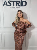 Rochie Belize midi cu mâneci detașabile și aplicații paiete și sclipici