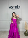 Rochie Lucy lungă din tafta tip corset și crăpătură pe picior