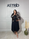 Rochie Elena midi din voal flori brodate și mânecă lungă