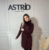 Palton Mira din cașmir cu blană naturală și cordon în talie