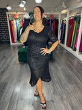 Rochie Elena midi din paiete mânecă 3/4