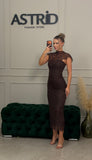 Rochie Fayre midi in dantela cu guler si maneci detasabile