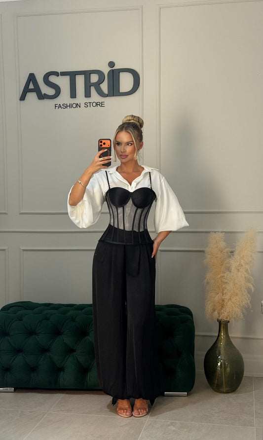 Compleu Ayla pantaloni camasa alba corset