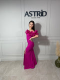 Rochie Bella lungă cu mânecă bufantă și aplicații perle