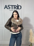 Geaca Sofi din piele eco guler blăniță și curea în talie