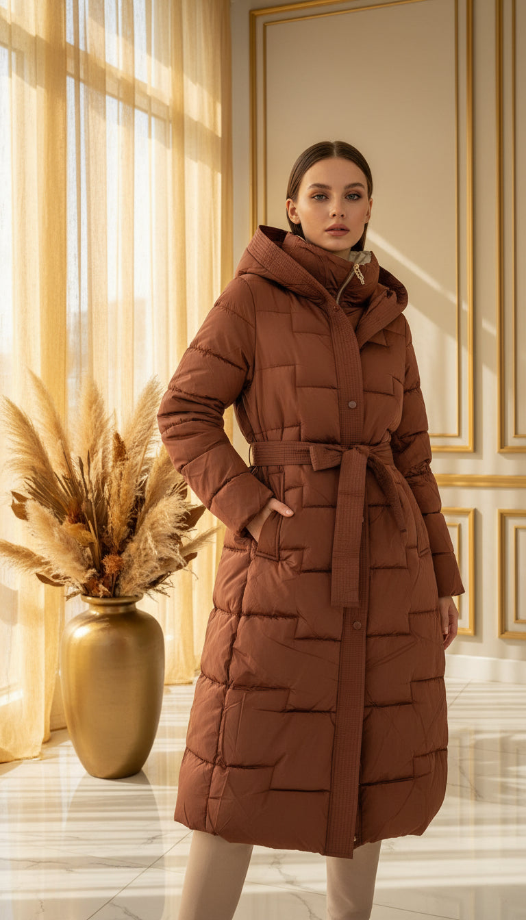 Geaca Zoe lunga cu cordon in talie si gluga