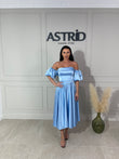 Rochie Florina midi cu corset și mânecă bufantă