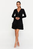 Rochie Celine scurtă cu volanase negre și mânecă lungă