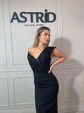 Rochie Anabela lungă umeri 3D și aplicații perle