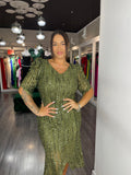 Rochie Elena midi din paiete mânecă 3/4