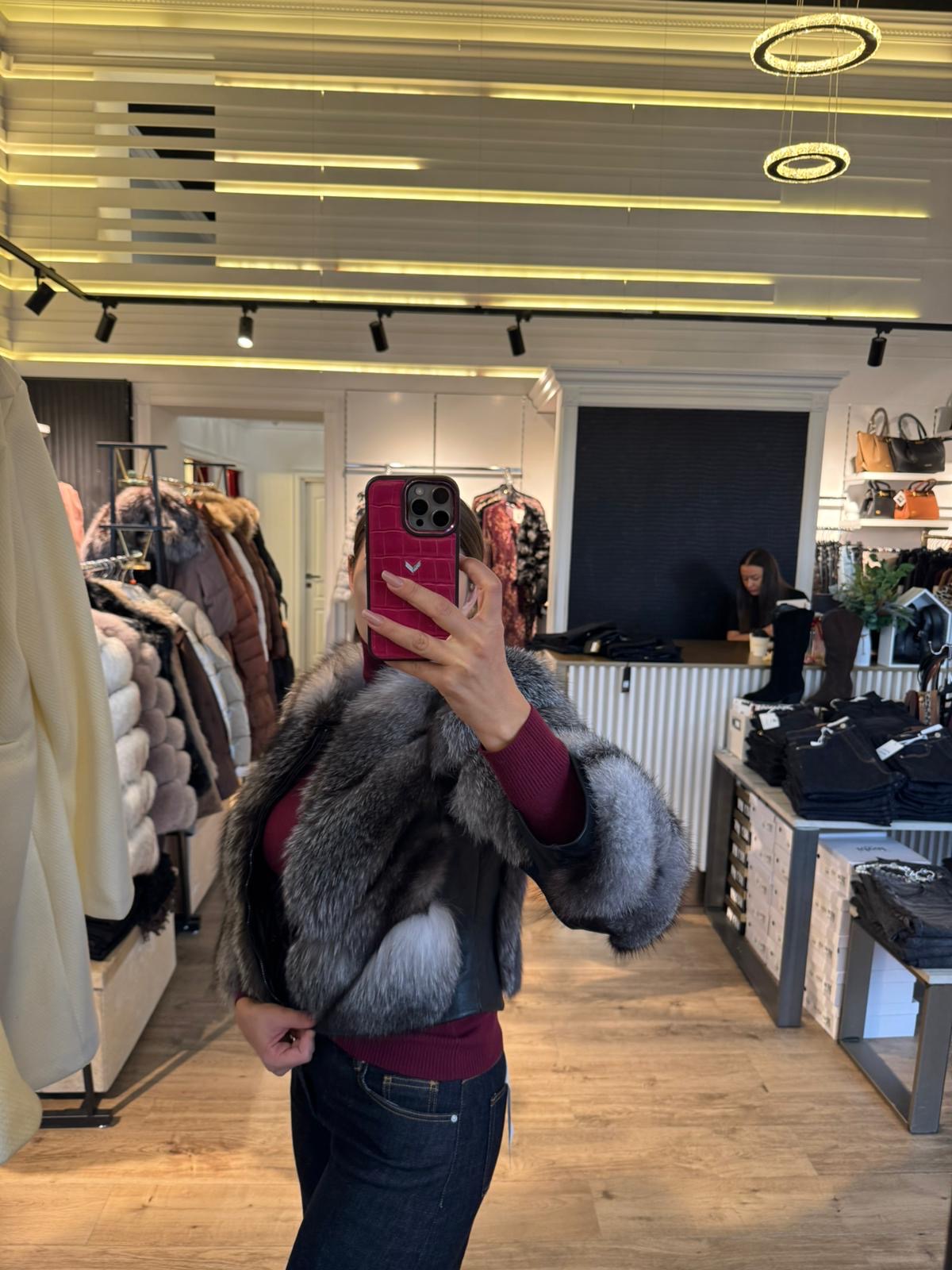 Blană naturală Selene gri cu negru