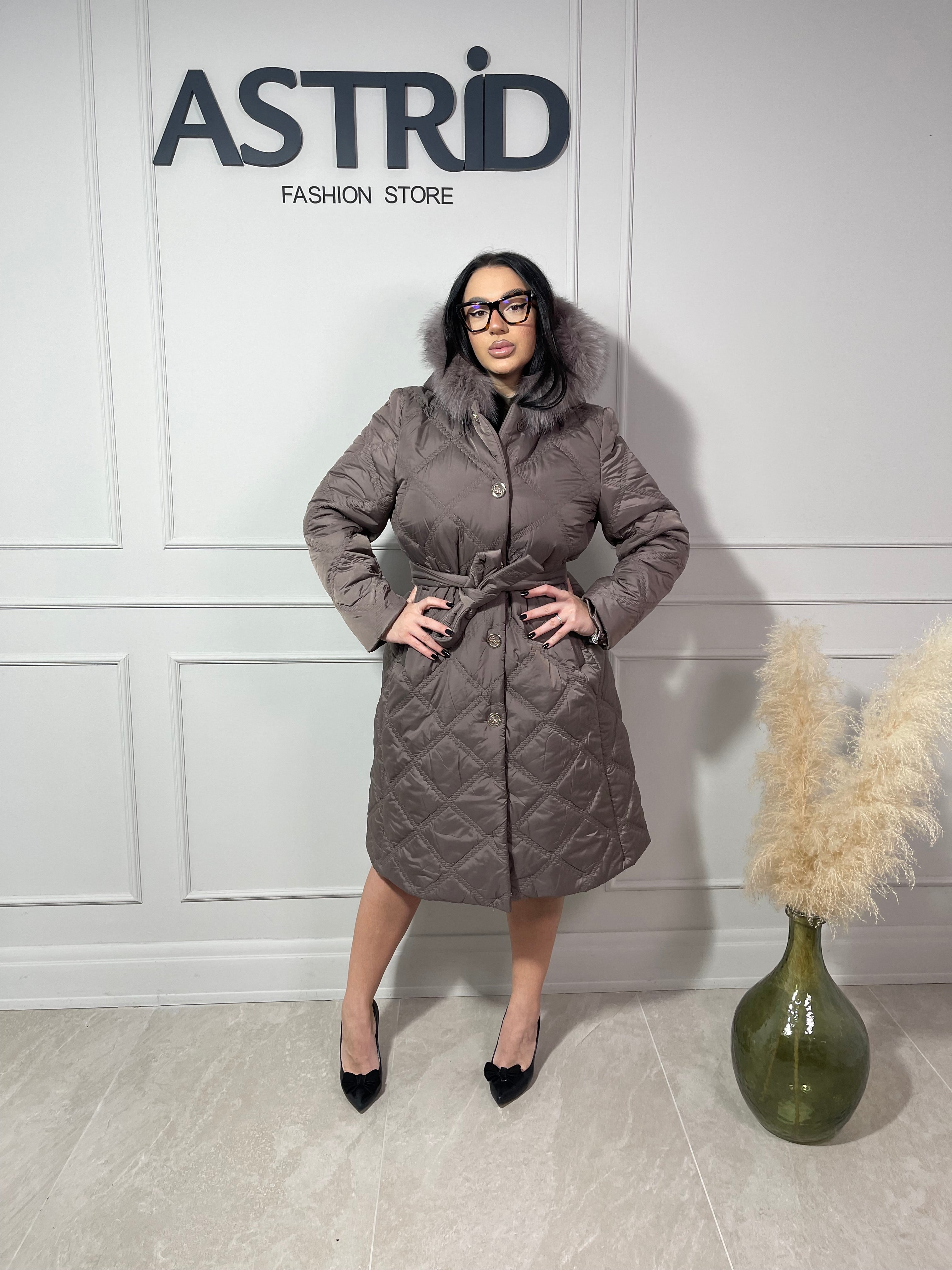 Geaca Tessa lungă închidere cu capse și cordon în talie