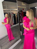 Rochie Carolina lungă aplicații flori 3D pe o parte
