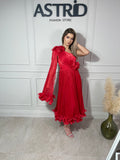Rochie Ane midi plisată trena pe un umăr aplicații flori