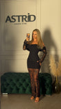 Rochie Ashley lunga cu maneci dantela si fusta dantela