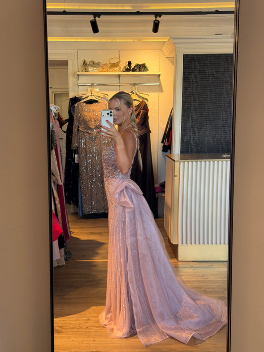 Rochie Gabrielle lunga din pietre cu trena detasabila