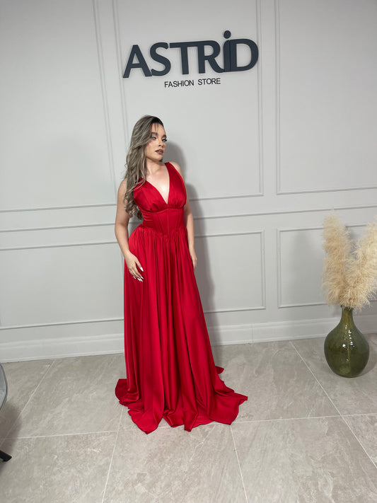Rochie Azaleea lungă din satin tip corset bretele late