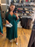 Rochie Afet midi din matase naturala cu maneci lungi
