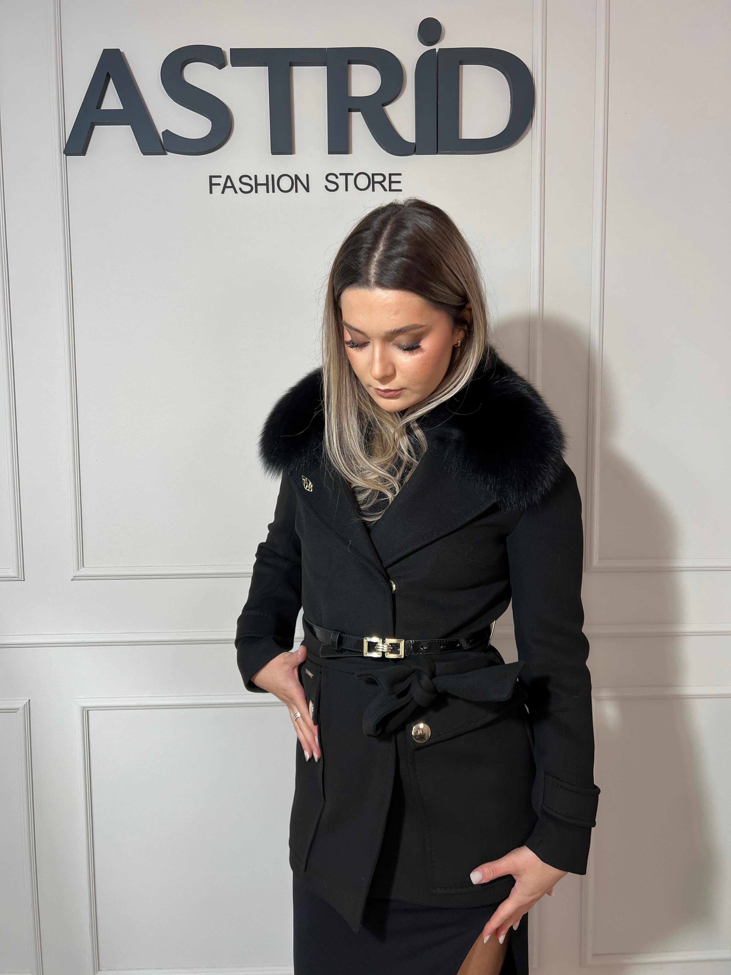 Palton Helga scurt din casmir cu blană naturală