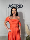 Rochie Monique midi din tafta cu decolteu tip bărcuță