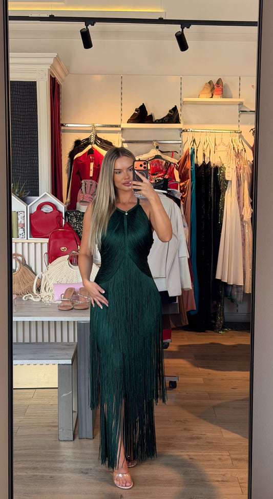 Rochie Fringe midi din bandaj cu franjuri