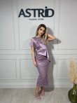 Rochie Women midi din dantelă falduri din satin la bust și talie