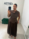 Rochie Brianna midi cu bust satinat si fusta plisata