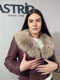 Geaca Sofi din piele eco guler blăniță și curea în talie